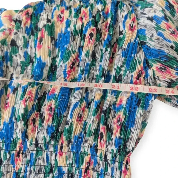 Ganni Floral Tent Dress Blue Green Midi Length Modest Pleated - Picture 10 of 16